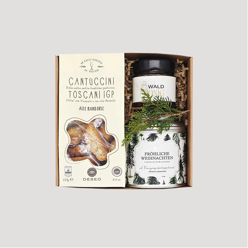 Weihnachtsgeschenkbox mit toskanischen Cantuccini und Winteraufstrich – besinnlcihes Präsent von Adam Geschenke